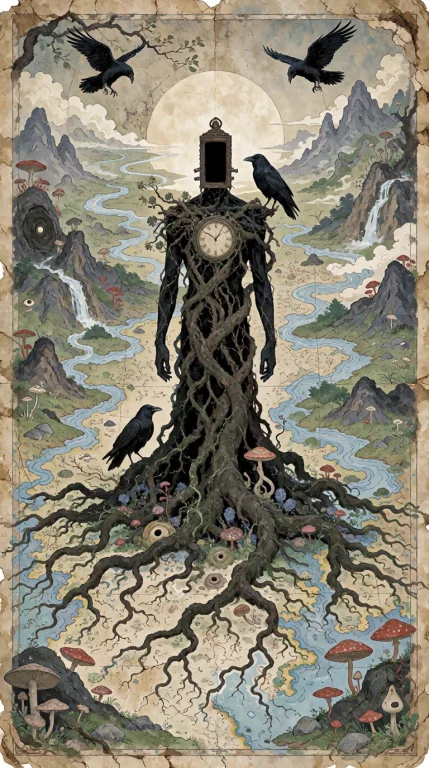 An Enigmatic Faceless Humanoid Figure Standing At The Center...