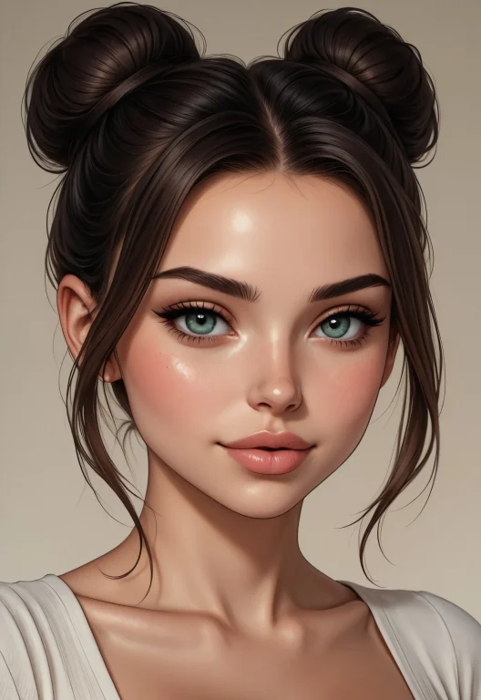 Woman Face Closeup, High Slick Bun, , Overwhelmingly Detaile...