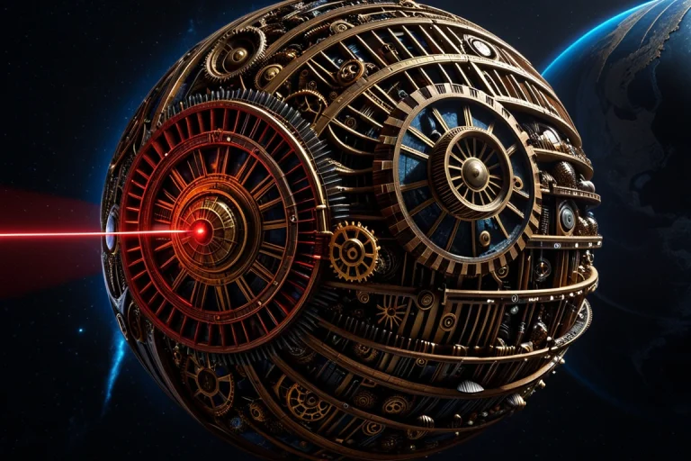 Cinematic, Close-up Of Star Wars Death Star Made Out Of Gear...