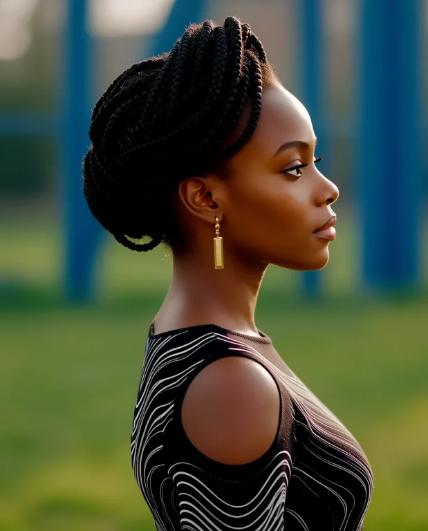A Stunning Portrait Of A Young African Woman In Profile, Fac...