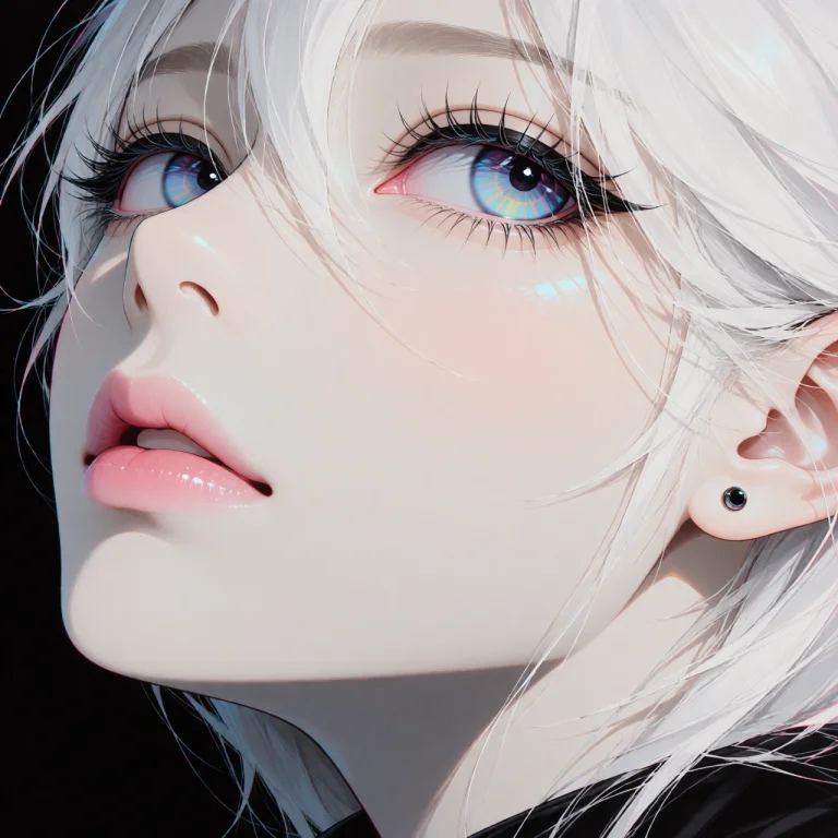 An Extreme Close-up Of A Woman With White Hair And A Black S...