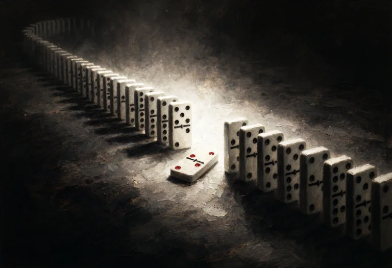 A Solitary Line Of Dominoes Stretches Diagonally Across A Ne...