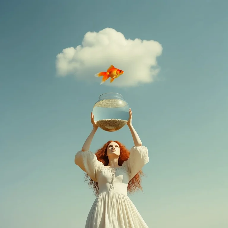 Surrealist Digital Art, A Woman With Long Voluminous Curly R...