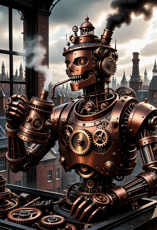 An Intricate Victorian Steampunk Automaton, Entirely Constru...