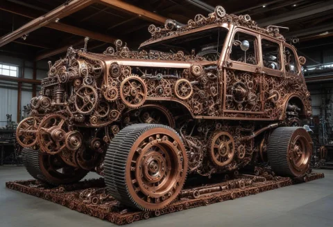 Gearstyle, A Completely Gear-built Mechanic Sitting Beneath... — SDXL AI Prompt: gearstyle, a completely gear-built mechanic sitting beneath an enormous broken m...
