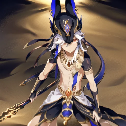 1boy, Cyno, Holding A Staff, Anubis Hat, Animal Hat, Loinclo...