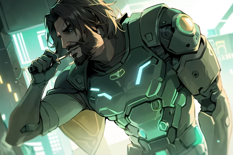 Mccree, Cyberpunk, Purple And Green Pallete, Cyborg, Revlver...