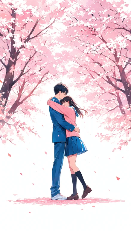 Anime Style Illustration Of A High School Couple Hugging Aff...