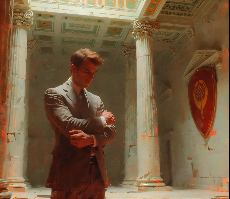 Yfg-fwshn A Formal Oil Painting Showing A Man In A Gray Busi...