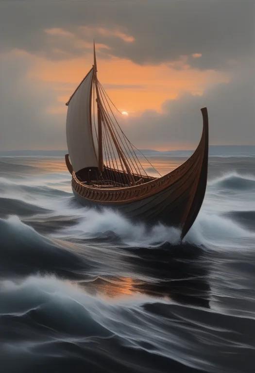 Masterpiece, Best Quality, A Viking Longship Cutting Through...