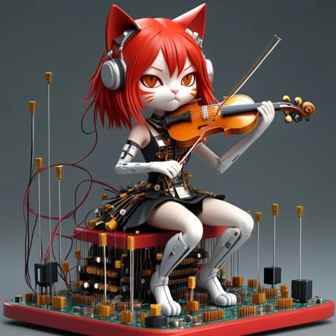 A 3d Chibi Anime Red Hair Cat Girl Playing Transistors Violi... — SDXL AI Prompt: a 3d chibi anime red hair cat girl playing Transistors violin