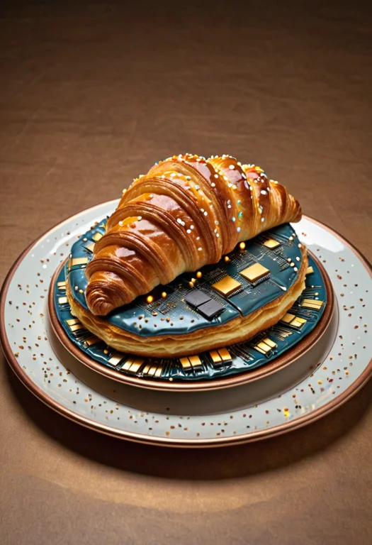 Transistors, Photorealistic, A Flaky Croissant On A Bakery P...