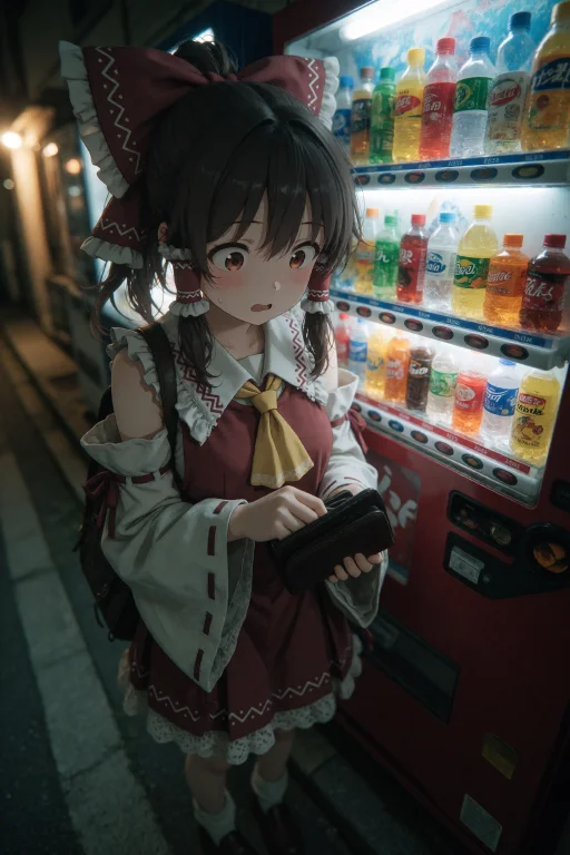 A Cute Anime Girl Hakurei Reimu With Brown Hair Tied In A Hi...