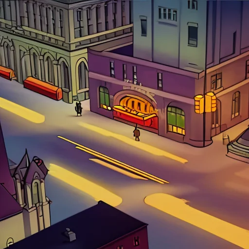 Fleischer Style An Isometric Neo-gothic City Street At Night...