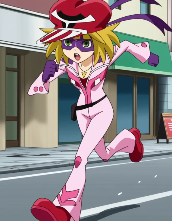 Aikaminari, 1girl, Solo, Purple Eye Mask, Red Hat, Blonde Ha...
