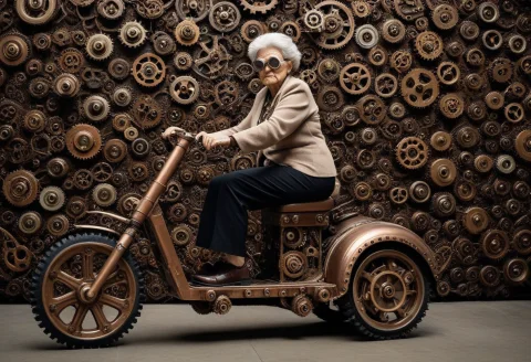 Gearstyle, An Elderly Grandmother Entirely Constructed From... — SDXL AI Prompt: gearstyle, an elderly grandmother entirely constructed from an incredibly dense...