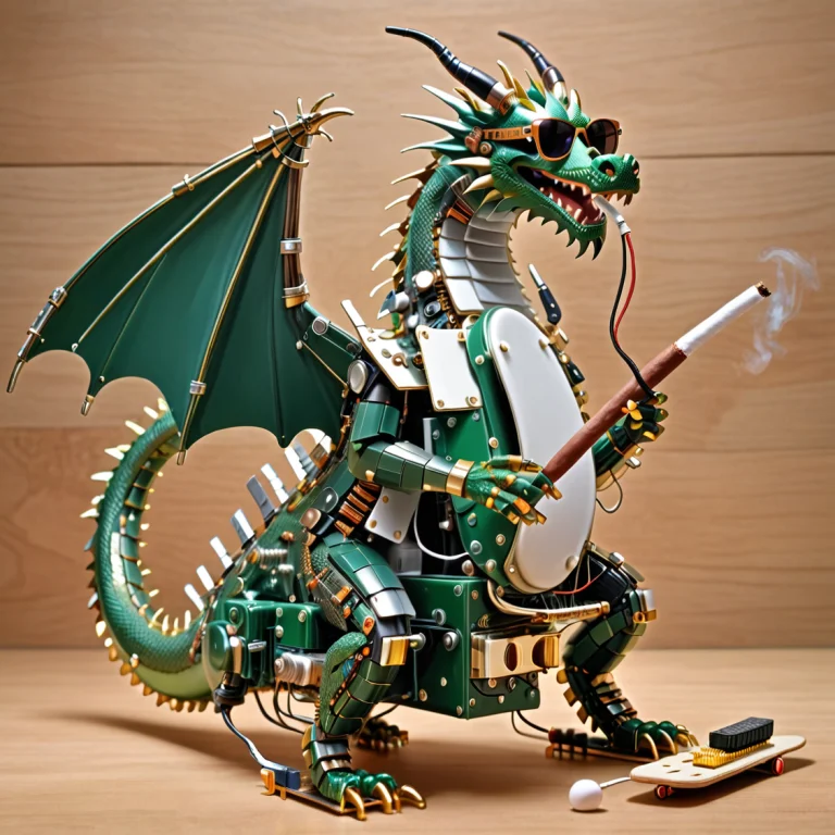 Green Dragon1.1 Made Out Of Transistors, Wearing Sunglasses,...