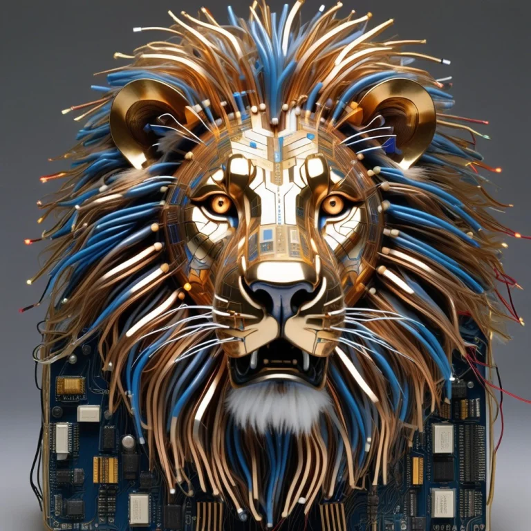 A Majestic Roaring Lion, Its Thick Mane Composed Of A Dense...