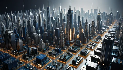 A Hyperdetailed Panoramic Shot Of Manhattan Island, Where Tr... — Stable Diffusion AI Prompt: A hyperdetailed panoramic shot of Manhattan Island, where traditional skyscraper...