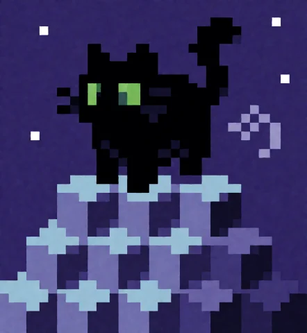 A Chubby Black Cat With Glowing Green Eyes And A Long Curved... — Stable Diffusion AI Prompt: a chubby black cat with glowing green eyes and a long curved tail mid-bounce, hi...