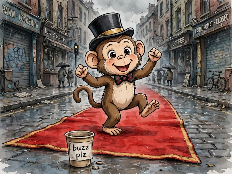 A Cartoon Illustration, A Cute Lively Dancing Macaque In Top...