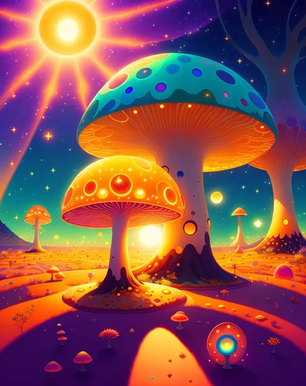 Sun With A Third Eyes In Mushrooms World Light And Awareness...