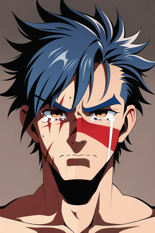 1990s Style, 1boy, Bangs, Blue Hair, Brown Eyes, Closed Mout...