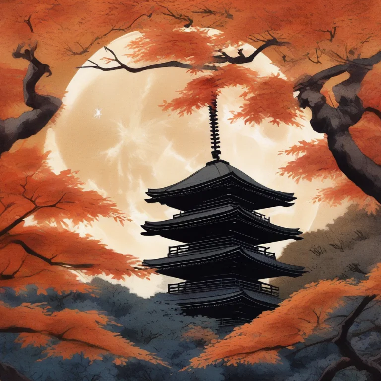 A Japanese Temple Framed By Autumn Maples, Gouache Concept A...