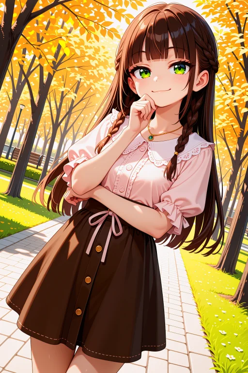 Safe, 1girl, Long Brown Hair, Blunt Bangs, Braided Sidelock,...