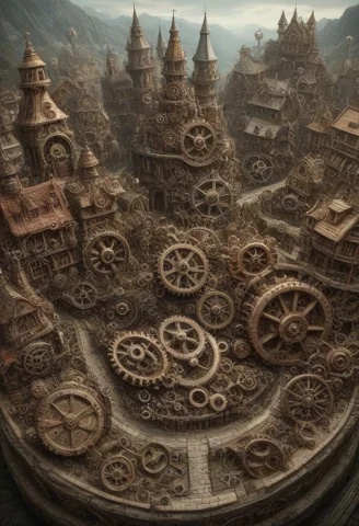 Fantasy Town Made Of Gears — SDXL AI Prompt: fantasy town made of gears