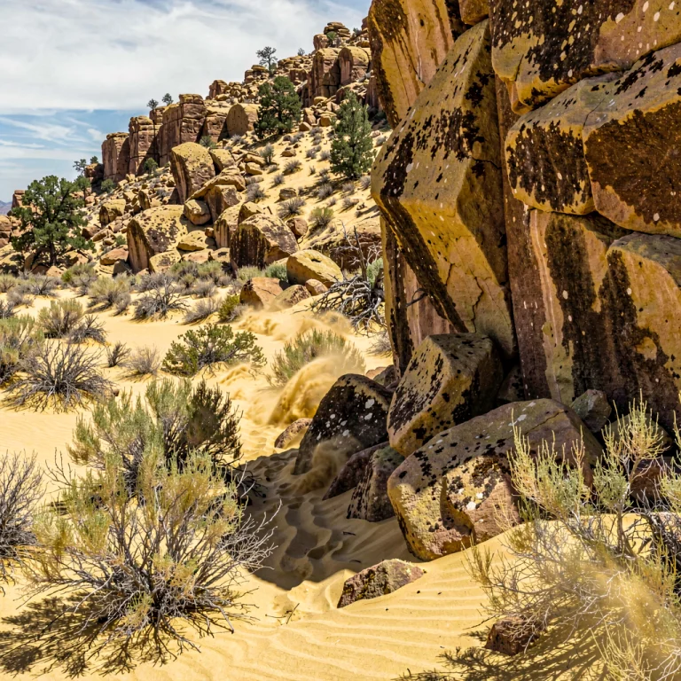 Deep Among The Rusty-brown-yellow Rocks Of The Canyon Is A D...