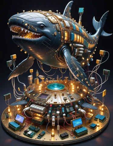In Outer Space, A Happy Space Whale Made Of Transistors, Laz... — SDXL AI Prompt: in outer space, A happy space whale made of Transistors, lazypos, 