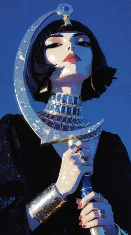 Ancient Egyptian Warrior Queen, Elegant Pale-golden Skin, Ge... — Stable Diffusion AI Prompt: Ancient Egyptian warrior queen, elegant pale-golden skin, geometric black bob ha...
