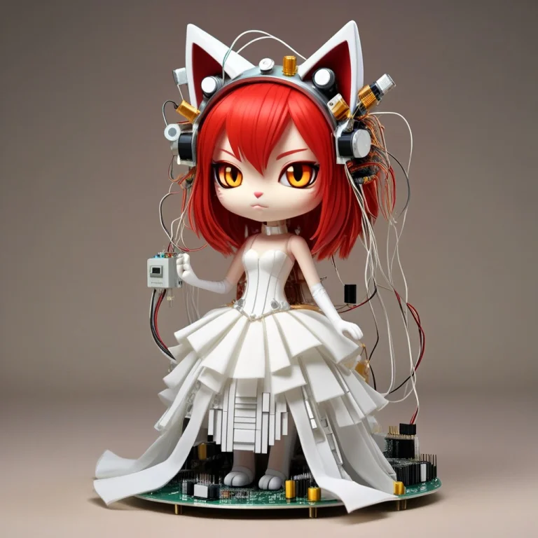 A 3d Chibi Anime Red Hair Cat Girl Wear Transistors Wedding...