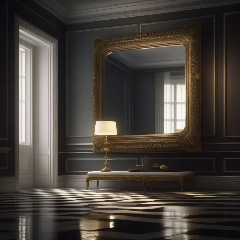 A Mirror Reflecting A Room That Isnt There, Moonlight, Golde...