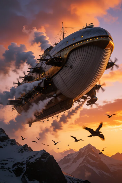 A Colossal Steam-powered Airship Designed Like A Massive Wha...
