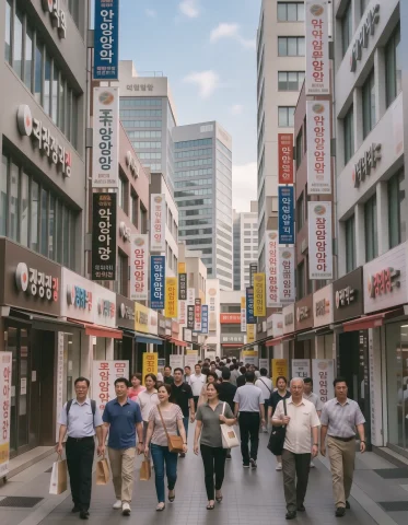 A Bustling Shopping Street In Seoul, South Korea, Capturing... — Stable Diffusion AI Prompt: A bustling shopping street in Seoul, South Korea, capturing the vibrant urban en...