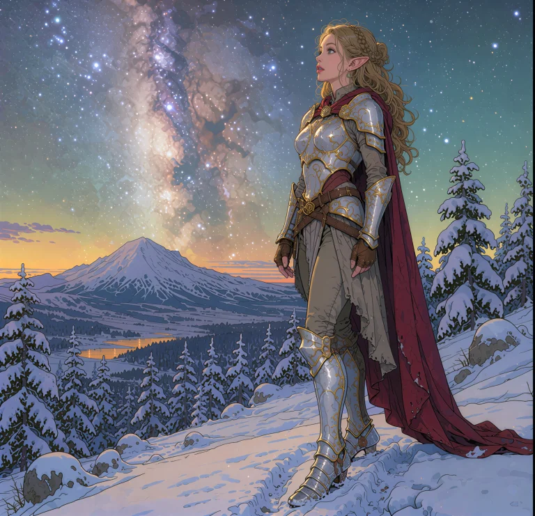 Yfgmooby Style A Fantasy Warrior Elf Standing On Snow In A V...