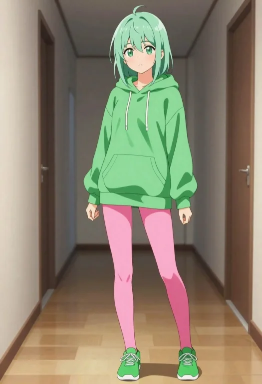 Yuki Moyotomi, Beautiful Young Woman, Light Green Hair, Gree...