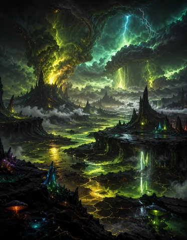 Loratraining2617621-20260928152338309-1gua1 Z1os, A Highly T... — Stable Diffusion AI Prompt: z1os, a highly toxic alien planet with a deadly atmosphere, vast wastelands of...