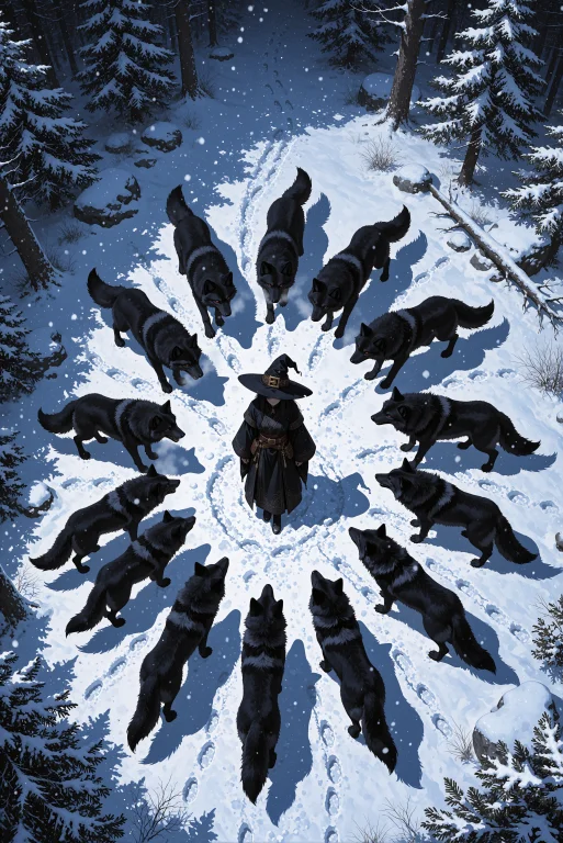 Extreme Top-down Aerial View Of A Snowy Winter Forest Cleari...