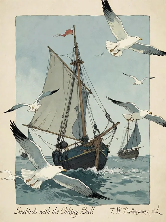 Bradhamel Art Style. An Illustration Of Seagulls In Flight A...