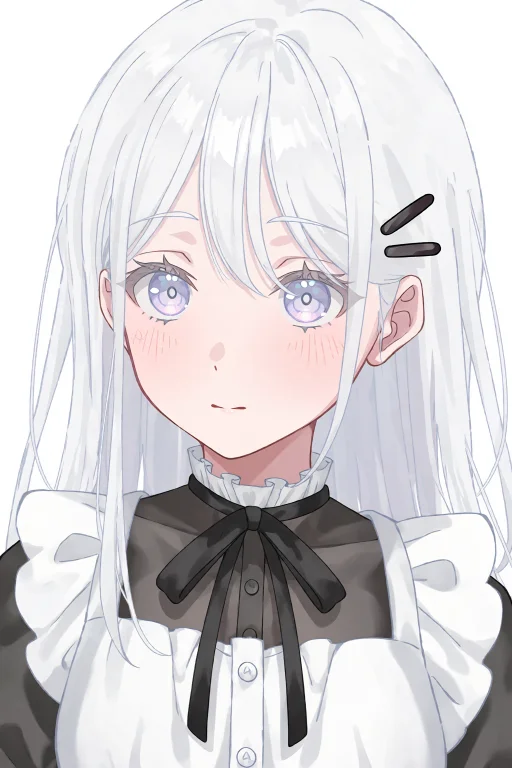 Closeup,shiomihotaru White Long Hair,two Black Clips, Maid,
