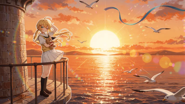 In The Warm Sunlit Anime Look Of The Reference Image, With A...