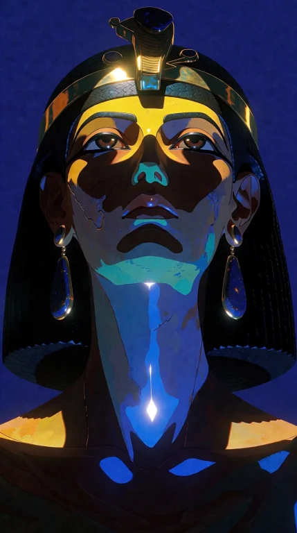 Ancient Egyptian Queen, Black Geometric Hair, Lapis Jewelry,...