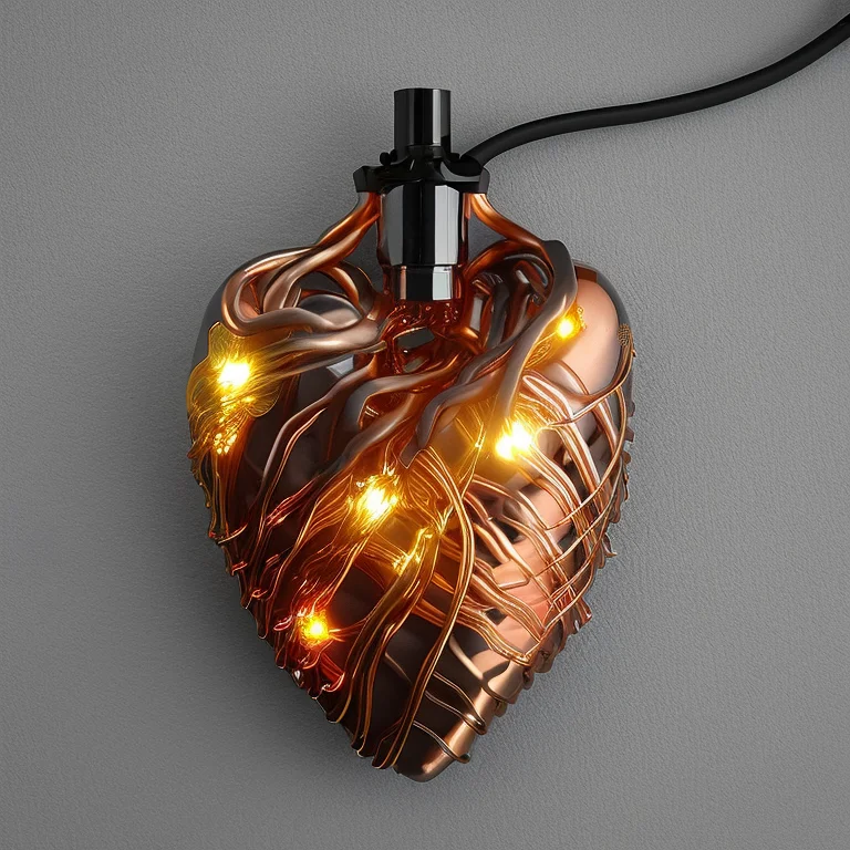 Heartart,realistic Metal Heart Made Out Of Yellow Cables, Li...