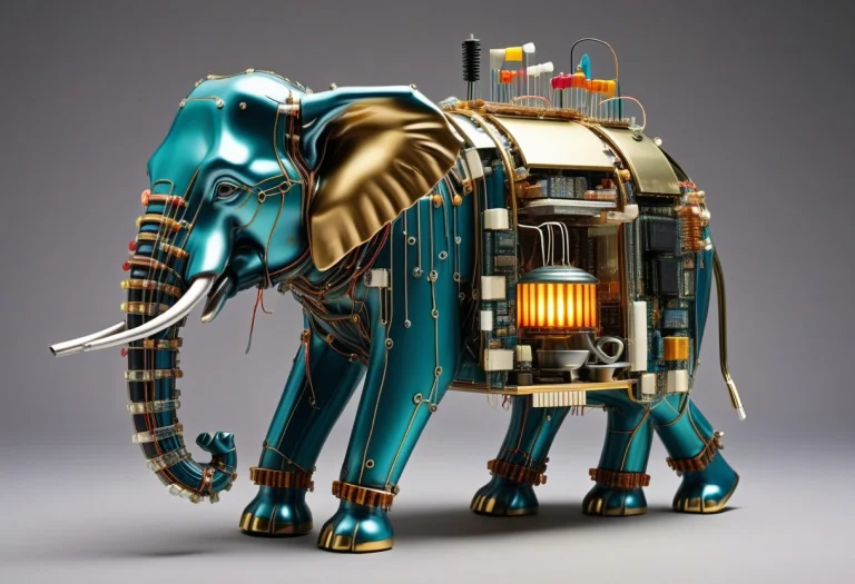 Transistors, An Elephant Made Of Dense Circuitry And Colorfu...