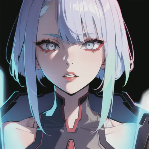 Lucy Cyberpunk, 1girl, Bangs, Blue Hair, Colored Tips, Grey... — Stable Diffusion AI Prompt: lucy \(cyberpunk\), 1girl, bangs, blue hair, colored tips, grey eyes, jacket, lo...