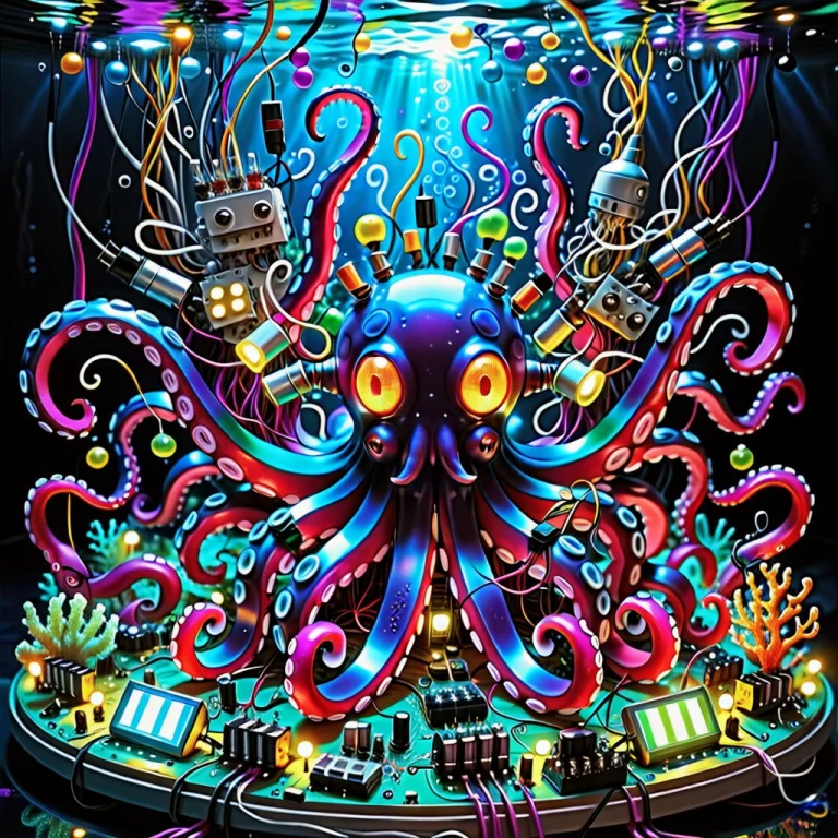 Masterpiece, Absurdres, 8k, A Goofy Octopus Made Of Transist...