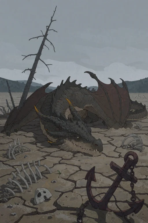 An Old Dragon Lies Alone On The Cracked Bed Of A Vanished La...